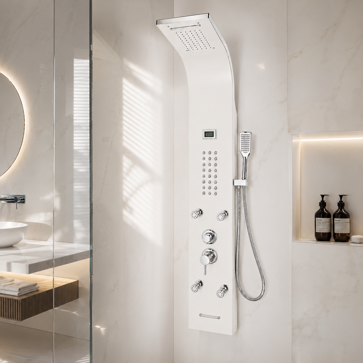 پنل دوش اپال رنگ سفید (White Chrome) | استیل ۳۰4