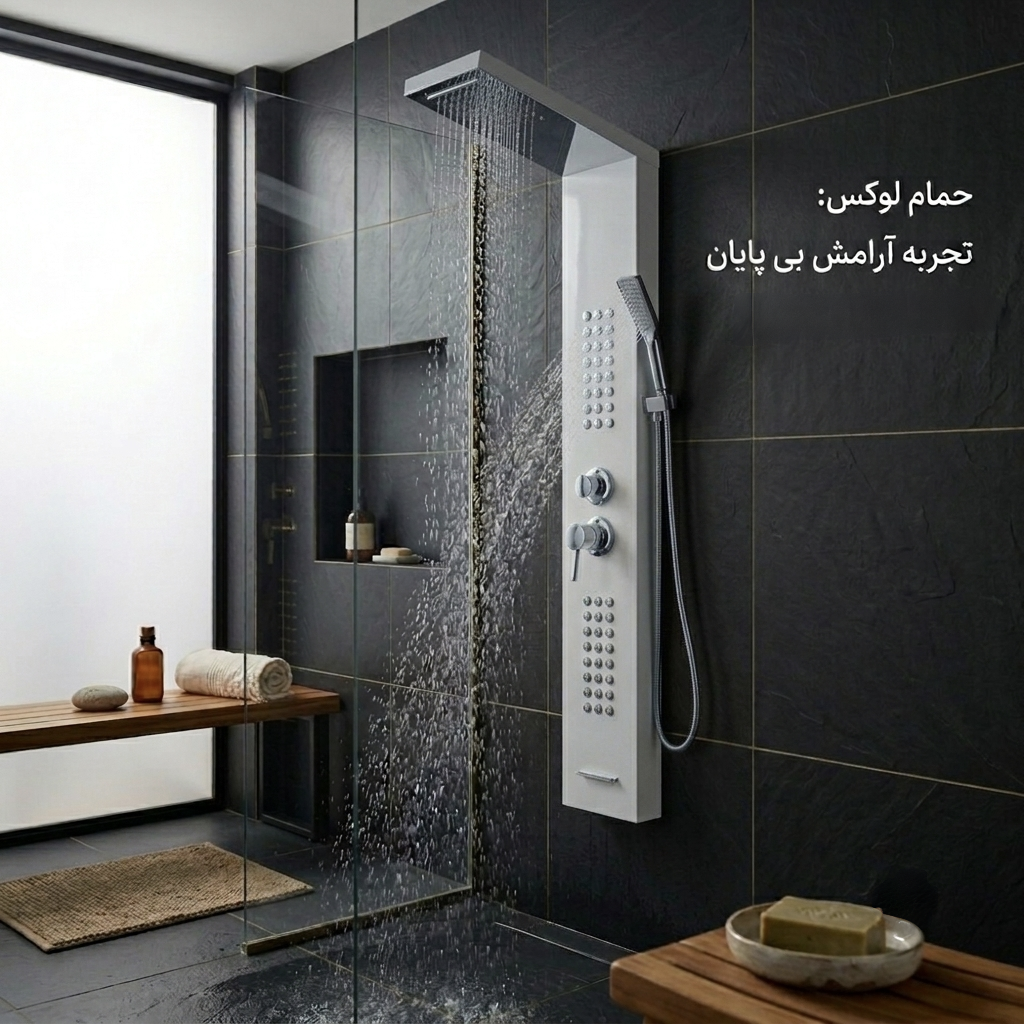 پنل دوش حمام | مدل مروارید | رنگ سفید- کروم |طراحی مدرن با ترکیب سفید مات و کروم برای دکوراسیون شیک حمام